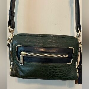 Gryson Green Leather Small Crossbody Purse Brass Studs Suede Lining‎